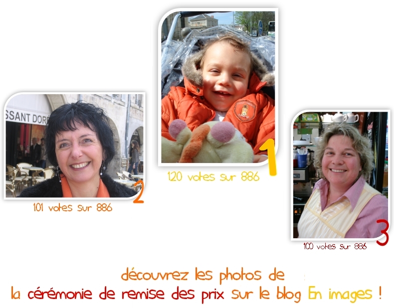 Les gagnants vont remporter les lots offerts par nos partenaires ! LE plus beau sourire rochelais remportera 2 places pour les Francofolies, des places pour l'Aquarium de La Rochelle, des entr�es pour le Mus�e Maritime, des entr�es gratuites pour le Mus�e des Automates, des places pour les cin�mas Dragon et Dragon Plus. Le 2�me plus beau sourire rochelais gagnera des entr�es pour le Mus�e Maritime, l'Aquarium, le Mus�e des Mod�les R�duits, les cin�mas Dragon et Dragon Plus. Le 3�me plus beau sourire rochelais se verra remettre des entr�es pour le Mus�e Maritime, des places pour les cin�mas Dragon et Dragon Plus. Vous serez peut-�tre tir� au sort et votre sourire sera soumis au vote des internautes ! Alors surveillez le site et pr�venez vos amis ! Le concours Souriez, vous �tes rochelais ! est ouvert � toutes les personnes disposant d'une adresse de domicile ou de travail � La Rochelle, ou dans ses alentours. Les samedis 7 et 14 avril, les rochelais ont prouv� qu'ils �taient souriants. R�compensez les sourires que vous pr�f�rez ! Samedi, venez voter ! Les rochelais ont montr� qu'ils �taient souriants ! Vous avez vot� ! Les r�sultats arrivent bient�t !
